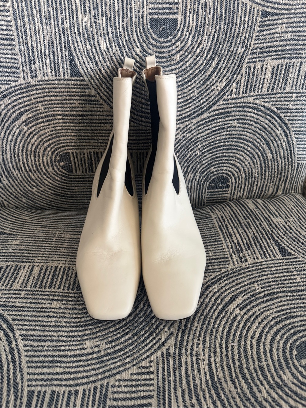 Sam Edelman Cream Chelsea Heel Ankle Boots - Sleek Square Toe Sz 12